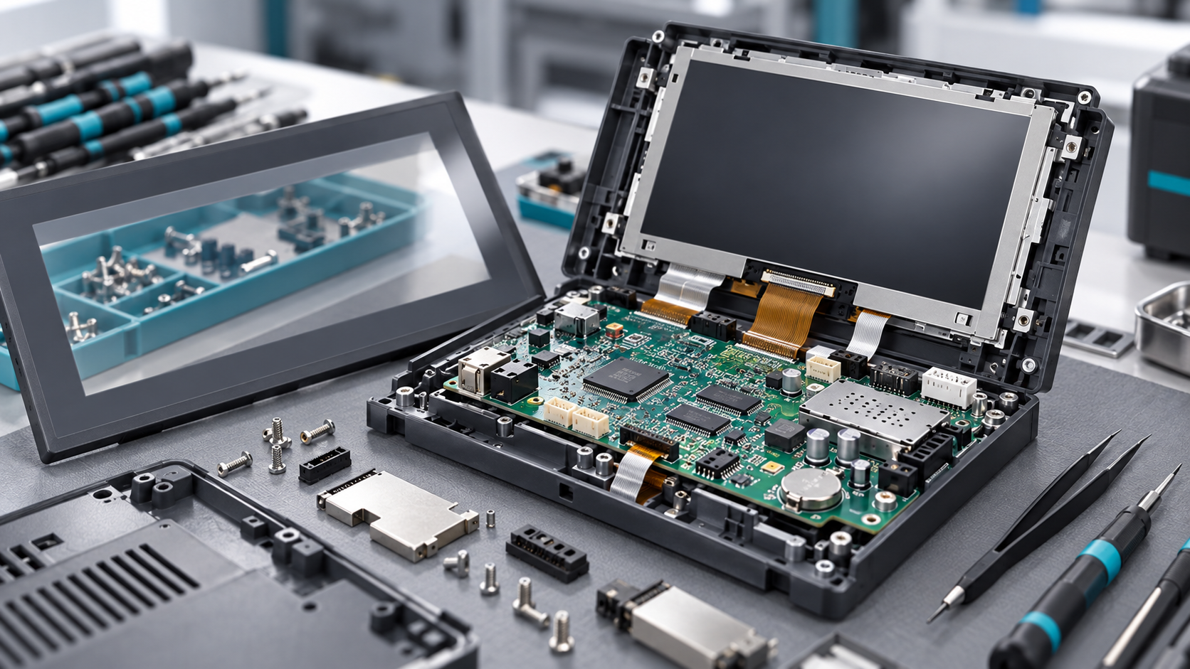 Disassembled industrial HMI panel